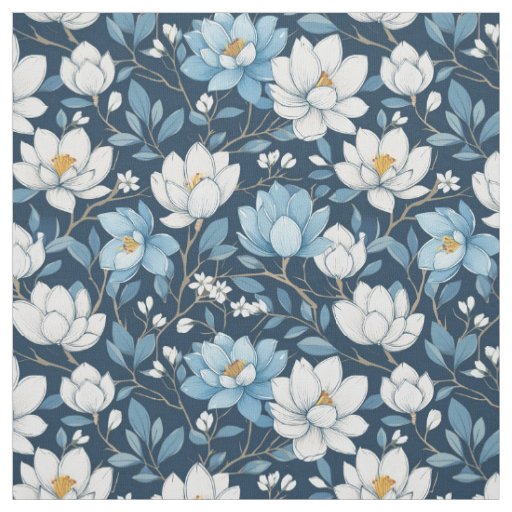 Blue and White Tulips Fabric