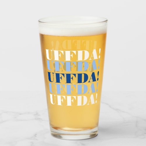 Blue and White Uffda Beer Glass