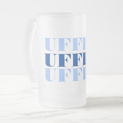 Blue and White Uffda Frosted Glass Mug