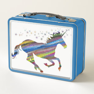 Blue and White Unicorn Metal Lunch Box