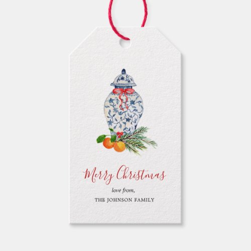blue and White Urn Christmas gift tags