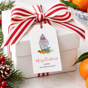 "blue and White Urn Christmas gift tags