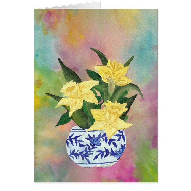 Blue and white vase with daffodils (Front)