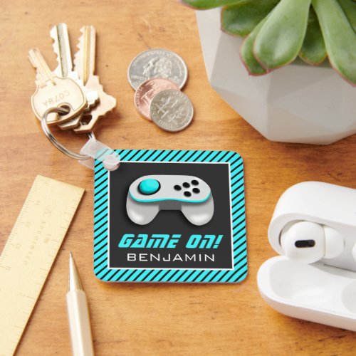 Blue and White Video Game Controller Kids Room Keychain