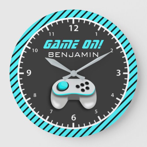 Blue and White Video Game Controller Kids Room Large Clock