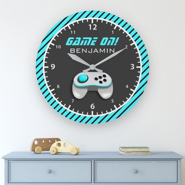 Blue and White Video Game Controller Kids Room Large Clock (Creator Uploaded)