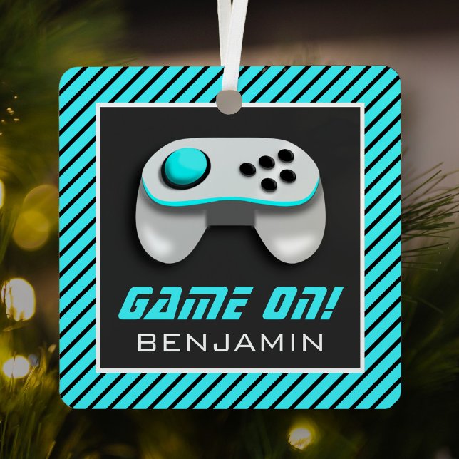 Blue and White Video Game Controller Kids Room Metal Ornament (Creator Uploaded)