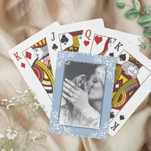 Blue and White Vintage Chic Wedding Photo Favors Poker Cards