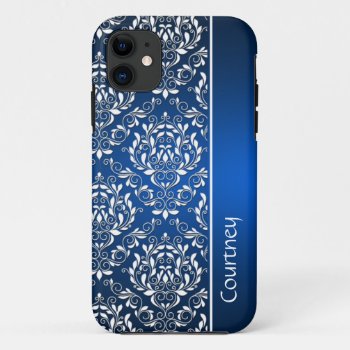 Blue And White Vintage Damask Monogram Iphone5 Iphone 11 Case by Case_by_Case at Zazzle