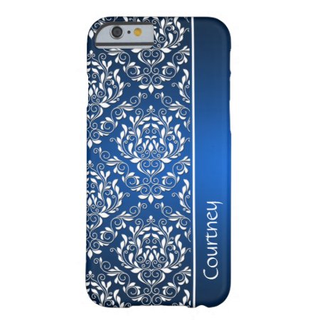 Blue And White Vintage Damask Monogram Iphone 6 Ca Barely There Iphone