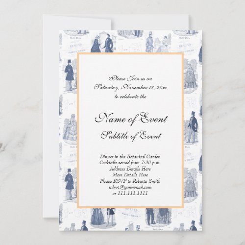 Blue and White Vintage Fashion French Toile Invitation