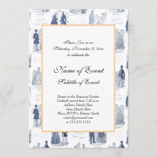 Blue and White Vintage Fashion French Toile Invitation