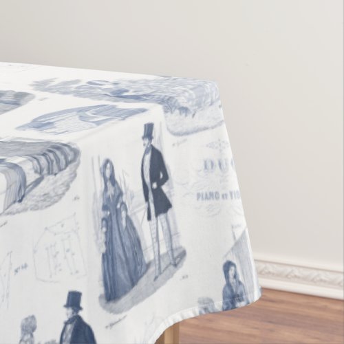 Blue and White Vintage Fashion Toile Biedermeier Tablecloth