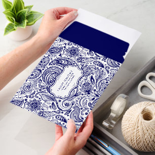 Blue and White Vintage Floral Paisley Pattern Envelope Mailers