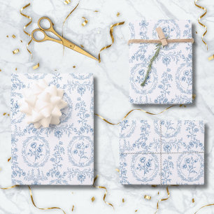 Blue and White Vintage Flowers Floral Pattern Wrapping Paper Sheets