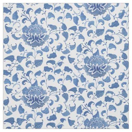 Blue And White Vintage Style Chinoiserie Pattern Fabric