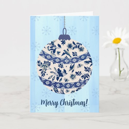 Blue and White Vintage Style Flow Blue Christmas Card