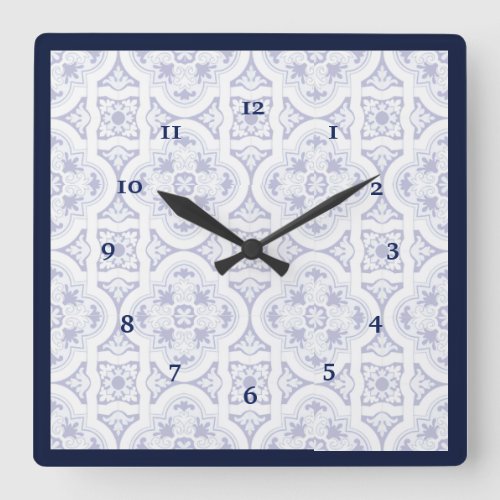 Blue and White Vintage Talavera Tile Look Clock