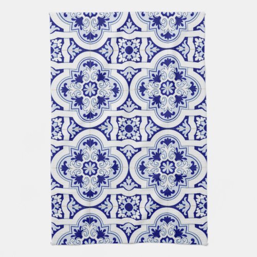 Blue and White Vintage Talavera Tile Look Towel