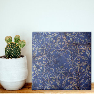 Blue And White Vintage Whitewashed Stone-Look Ceramic Tile