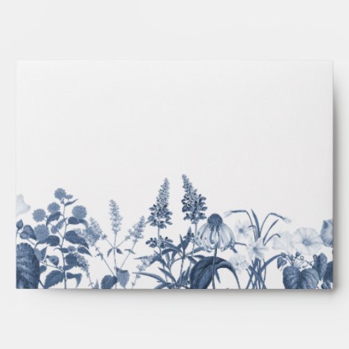 Blue and White Vintage Wildflower Floral Wedding  Envelope