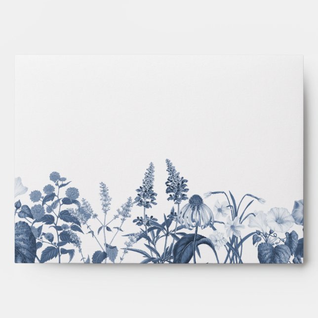 Blue and White Vintage Wildflower Floral Wedding  Envelope (Front)
