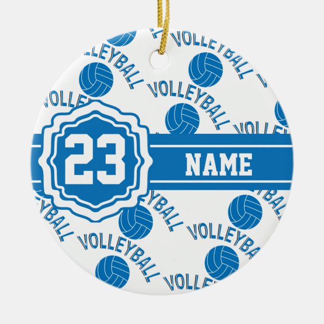 Blue and White Volleyball Ceramic Ornament (Front)