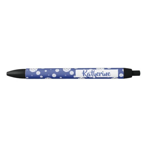 Blue and White Volleyball Pattern Black Ink Pen