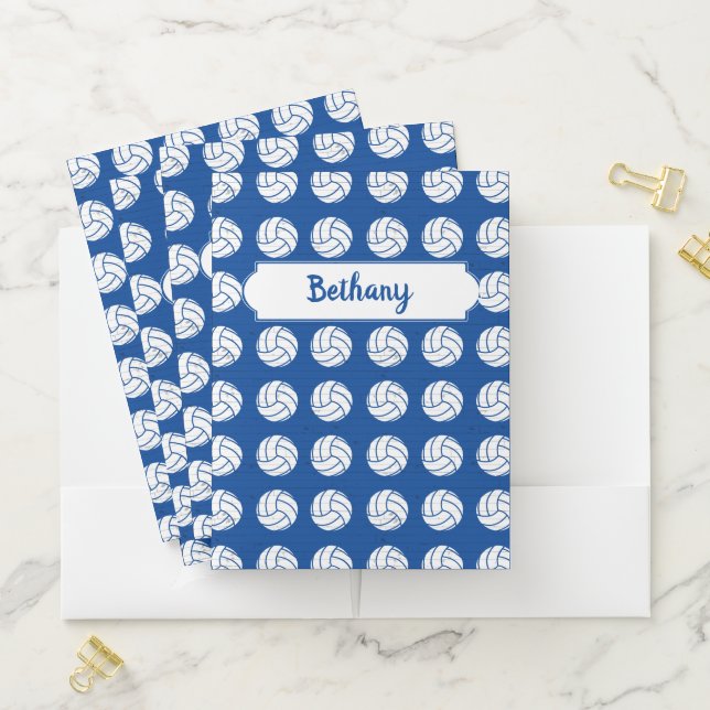 Blue and White Volleyball Pattern Pocket Folder (In Situ)