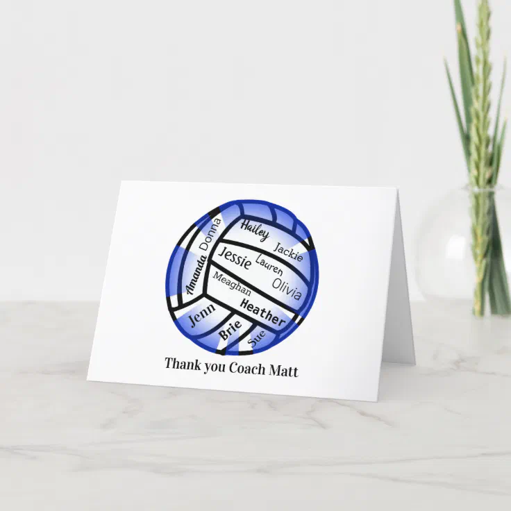 Blue and White Volleyball You Thank Coach Card | Zazzle