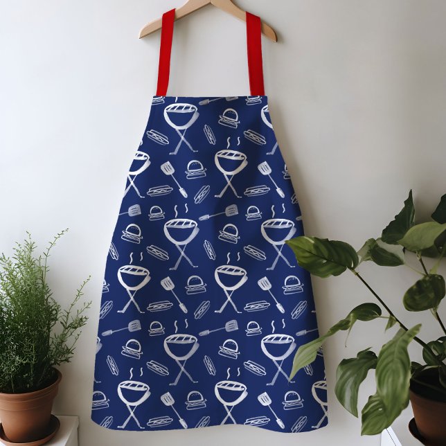 Blue and White Watercolor BBQ Apron (Watercolor blue and white Bar B Que BBQ grilling apron)