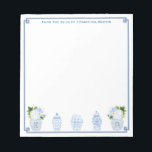 Blue And White Watercolor Chinoiserie Personalized Notepad<br><div class="desc">Elegant notepad that you can personalize with your own text including a name. The design features a Greek Key corner border with watercolor Ginger Jar images. These ginger jars were originally handpainted by me before being scanned into digital form (the leaves / flowers are not by me). Please note you...</div>