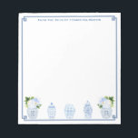 Blue And White Watercolor Chinoiserie Personalized Notepad<br><div class="desc">Elegant notepad that you can personalize with your own text including a name. The design features a Greek Key corner border with watercolor Ginger Jar images. These ginger jars were originally handpainted by me before being scanned into digital form (the leaves / flowers are not by me). Please note you...</div>