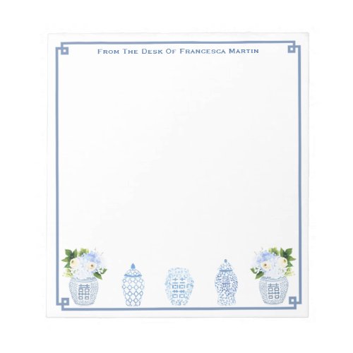 Blue And White Watercolor Chinoiserie Personalized Notepad