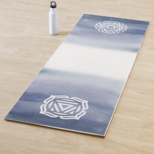Blue and White Watercolor Crown & Root Chakra Yoga Mat