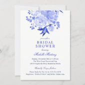 Blue and White Watercolor Floral Bridal Shower Invitation (Front)