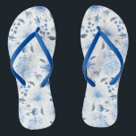 Blue and White Watercolor Floral Flip Flop Sandals<br><div class="desc">These blue and white floral flip flops feature beautiful water color flowers in an all over pattern with matching blue straps.  These sandals would be great with your favorite denim blues. Comfortable enough for a walk on the beach or for everyday wear.</div>