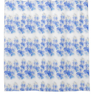 Blue and white watercolor floral lobelia shower curtain