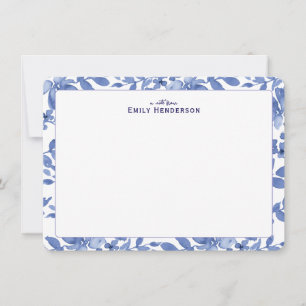 Blue and White Watercolor Floral Print Frame Note Card