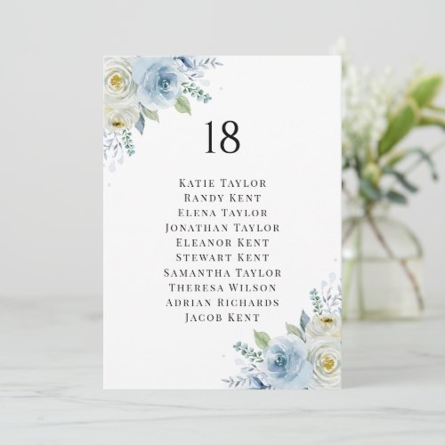 Blue and White Watercolor Floral Table Seating Card