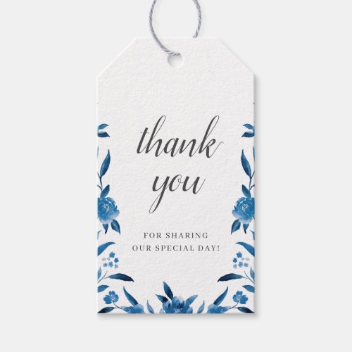 Blue and white watercolor floral thank you wedding gift tags