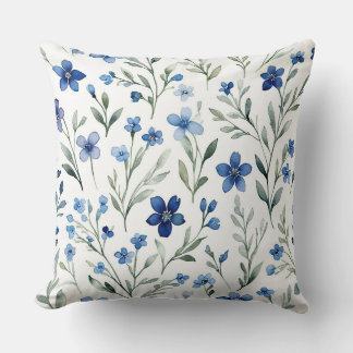 Blue and white Watercolor Floral Throw Pillow