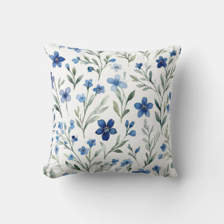 Blue and white Watercolor Floral Throw Pillow