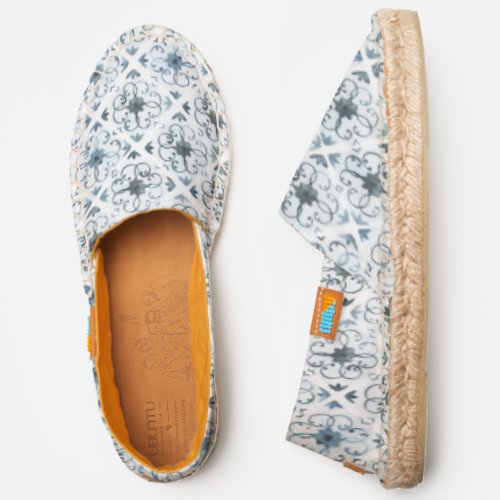 Blue and White Watercolor Flower Tile Espadrilles
