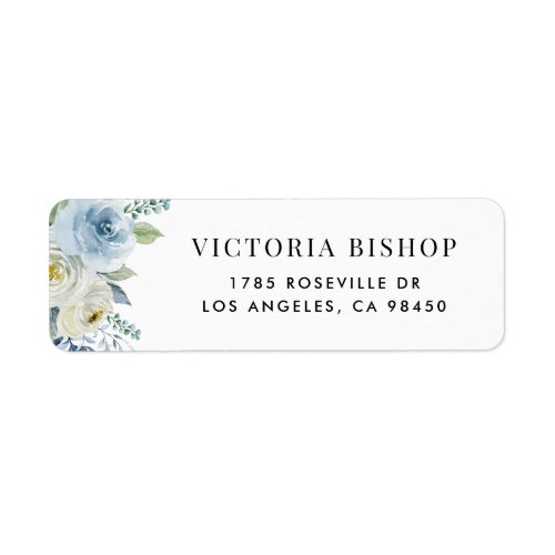 Blue and White Watercolor Flowers and Greenery Label