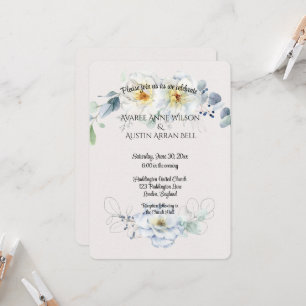 Blue and White Watercolor Flowers Invitation