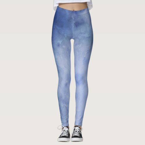 Blue and White Watercolor Leggings