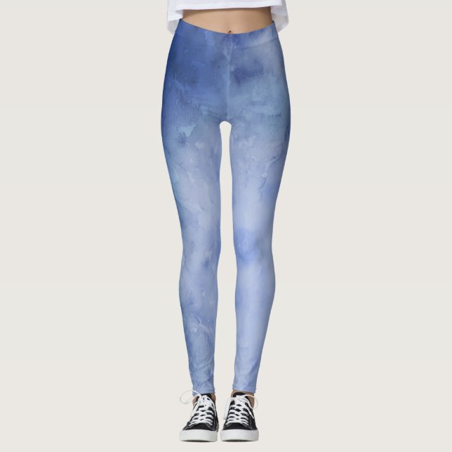 Blue and White Watercolor Leggings (Front)