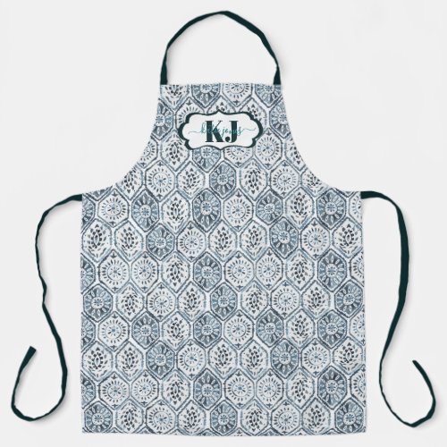 Blue and White Watercolor Moroccan Tile Pattern Apron