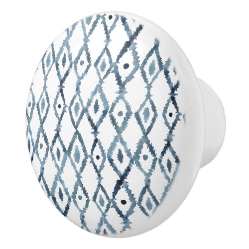 Blue and White Watercolor Moroccan Tile Pattern Ceramic Knob